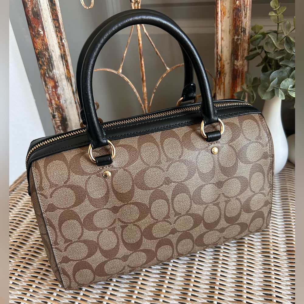 Coach Signature Rowan Satchel Khaki Green Crossbody Bag Gold Hardware - Picture 3 of 8